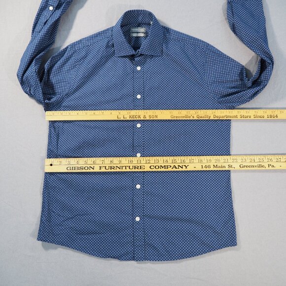 Michael Kors Shirt Mens Large Blue Oxford Slim Button Front Ditzy Geometric Prep - Picture 4 of 9